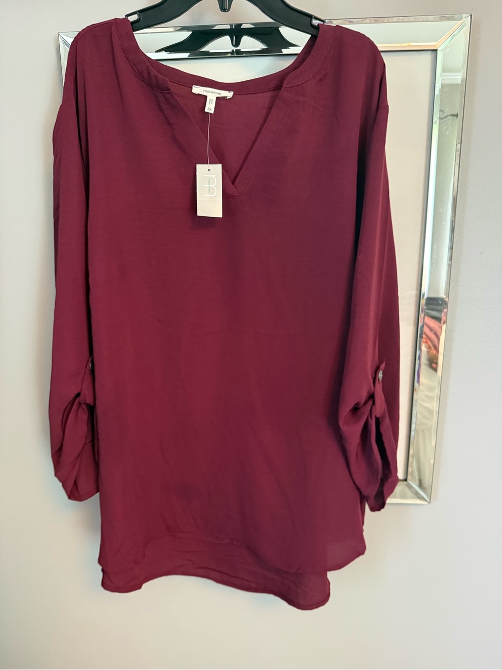 Maurices Burgundy V-Neck Long Sleeve Tunic